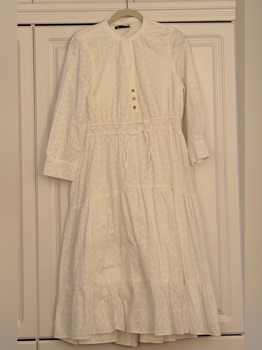 Zara White Eyelet 100% Cotton Midi Dress XXL Fully Lined